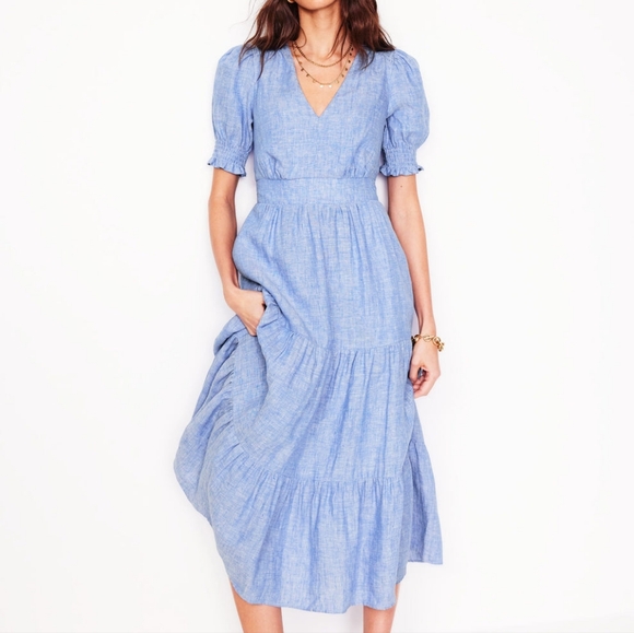 Boden Anna Linen Tiered Midi Dress - Picture 1 of 6